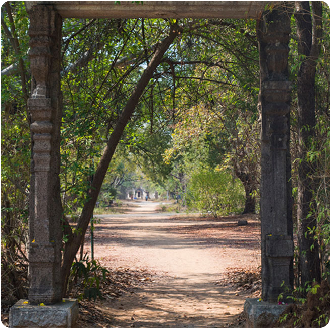 carved stone pillar on the entrance of beauty path